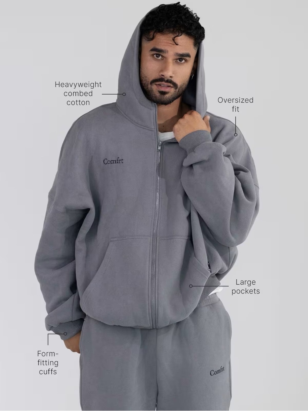 Comfrt Zip Hoodie Grey
